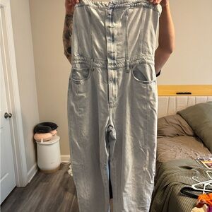 Light Blue High-Waisted Denim Overalls